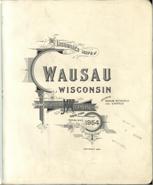 Sanborn Fire Insurance Map from Wausau, Marathon County, Wisconsin (1954), Sheet #0001 - Historic Sanborn Fire Insurance Map Print, vintage old map wall art, antique decor, genealogy gift, Wisconsin Wisconsin map