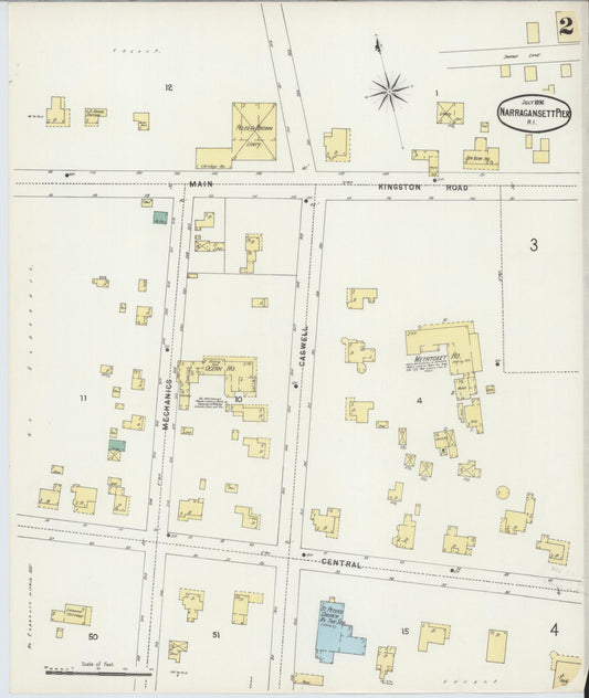 Sanborn Fire Insurance Map from Narragansett Pier, Washington County, Rhode Island (1896), Sheet #0002 - Historic Sanborn Fire Insurance Map Print, vintage old map wall art, antique decor, genealogy gift, Rhode Island Rhode Island map