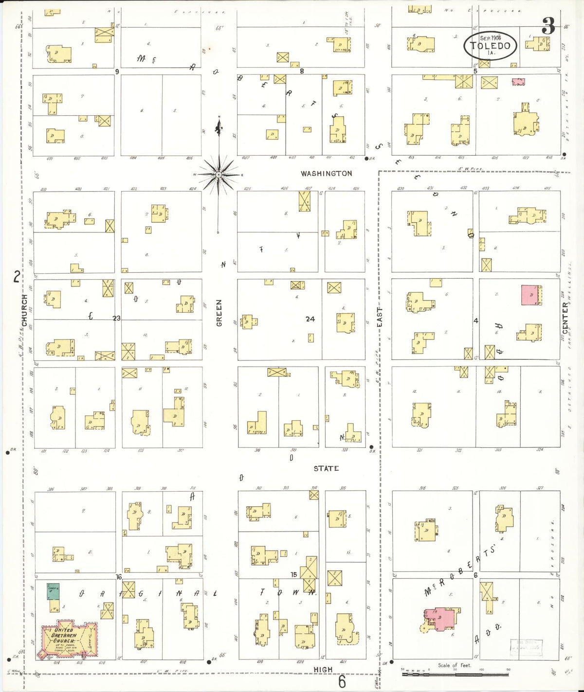 Sanborn Fire Insurance Map from Toledo, Tama County, Iowa (1906), Sheet #0003 - Historic Sanborn Fire Insurance Map Print, vintage old map wall art