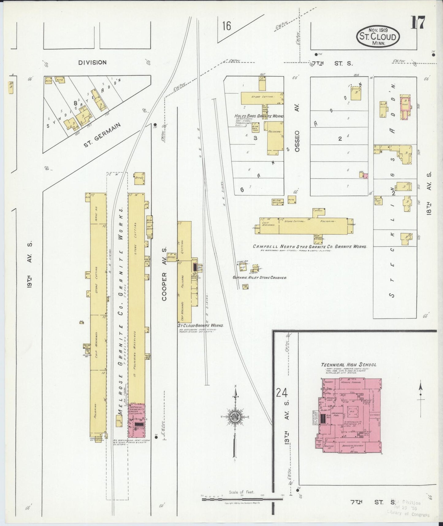 Sanborn Fire Insurance Map from Saint Cloud, Stearns, Benton, and Sherburne Counties, Minnesota (1919), Sheet #0017 - Historic Sanborn Fire Insurance Map Print, vintage old map wall art, antique decor, genealogy gift, Minnesota Minnesota map