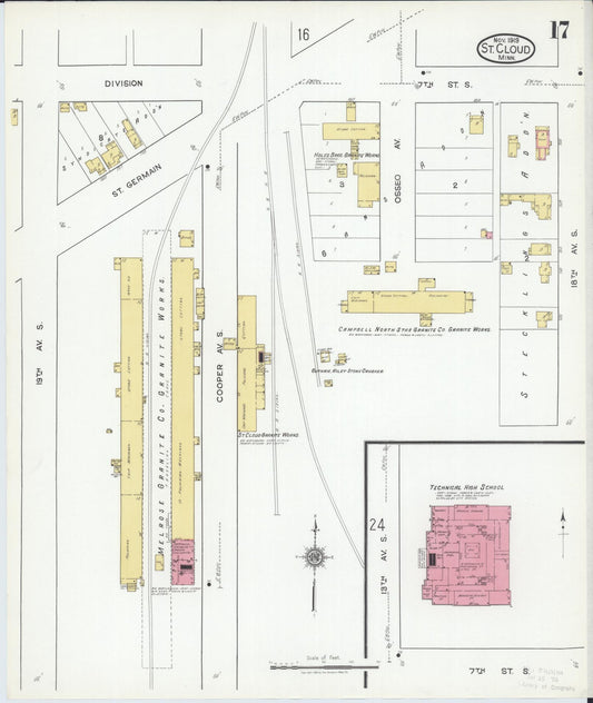 Sanborn Fire Insurance Map from Saint Cloud, Stearns, Benton, and Sherburne Counties, Minnesota (1919), Sheet #0017 - Historic Sanborn Fire Insurance Map Print, vintage old map wall art, antique decor, genealogy gift, Minnesota Minnesota map