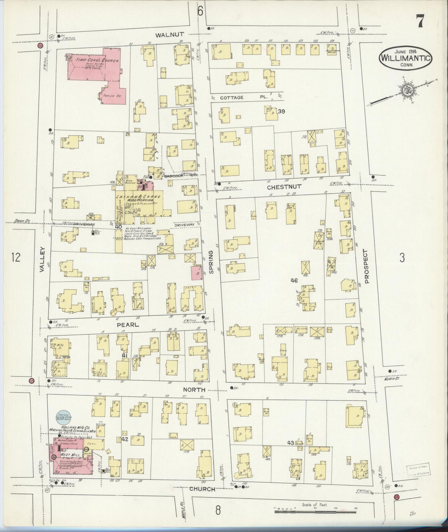Sanborn Fire Insurance Map from Willimantic, Windham County, Connecticut (1914), Sheet #0007 - Historic Sanborn Fire Insurance Map Print, vintage old map wall art, antique decor, genealogy gift, Connecticut Connecticut map