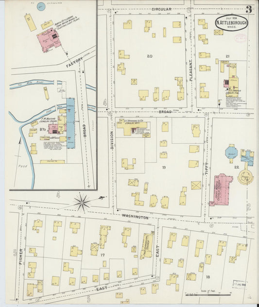 Sanborn Fire Insurance Map from North Attleborough, Bristol County, Massachusetts (1894), Sheet #0003 - Historic Sanborn Fire Insurance Map Print, vintage old map wall art, antique decor, genealogy gift, Massachusetts Massachusetts map
