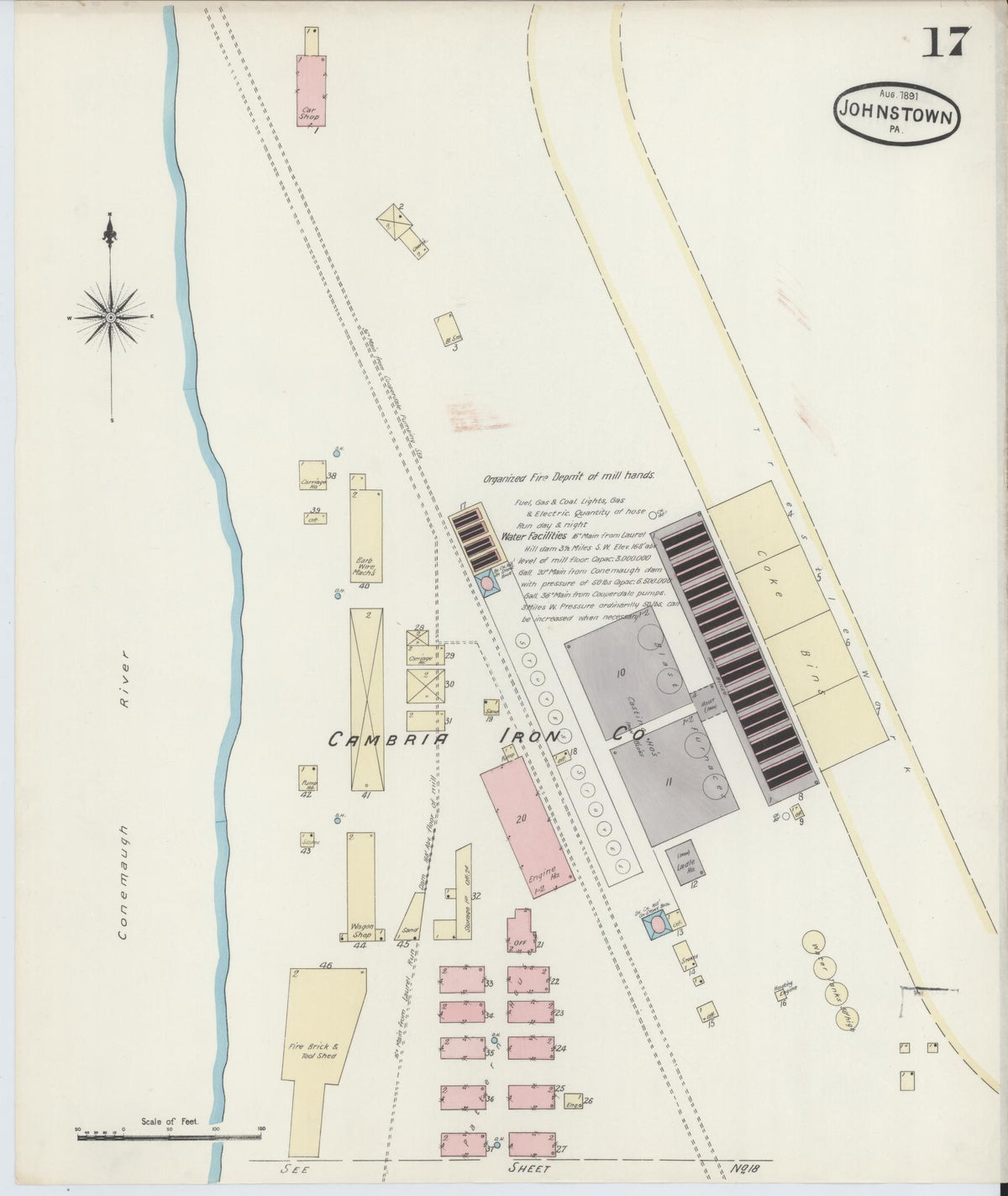 Sanborn Fire Insurance Map from Johnstown, Cambria County, Pennsylvania (1891), Sheet #0017 - Historic Sanborn Fire Insurance Map Print, vintage old map wall art, antique decor, genealogy gift, Pennsylvania Pennsylvania map