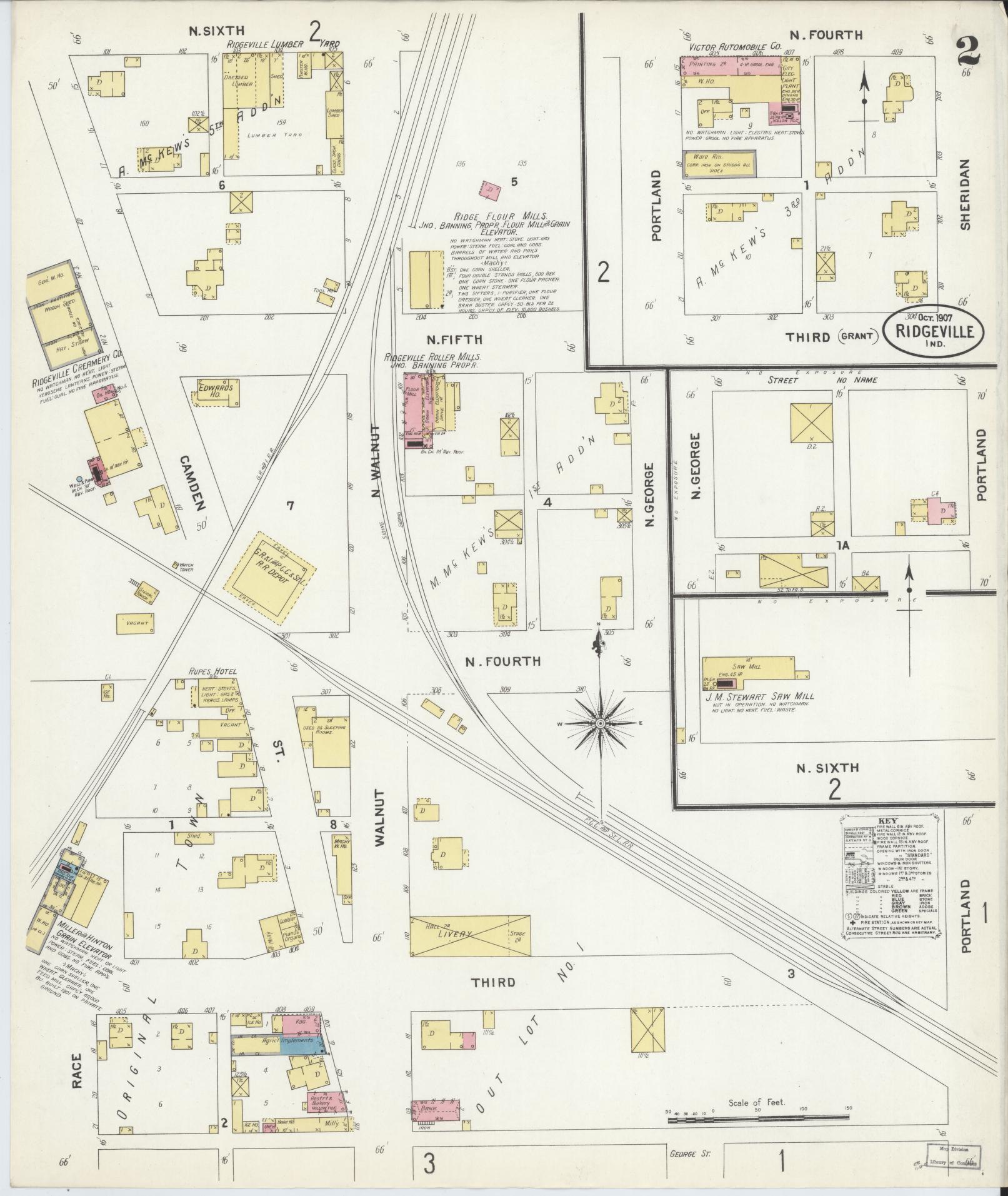 Sanborn Fire Insurance Map from Ridgeville, Randolph County, Indiana (1907), Sheet #0002 - Complete Map Set gallery image, historic Sanborn map, vintage wall art, Indiana Indiana