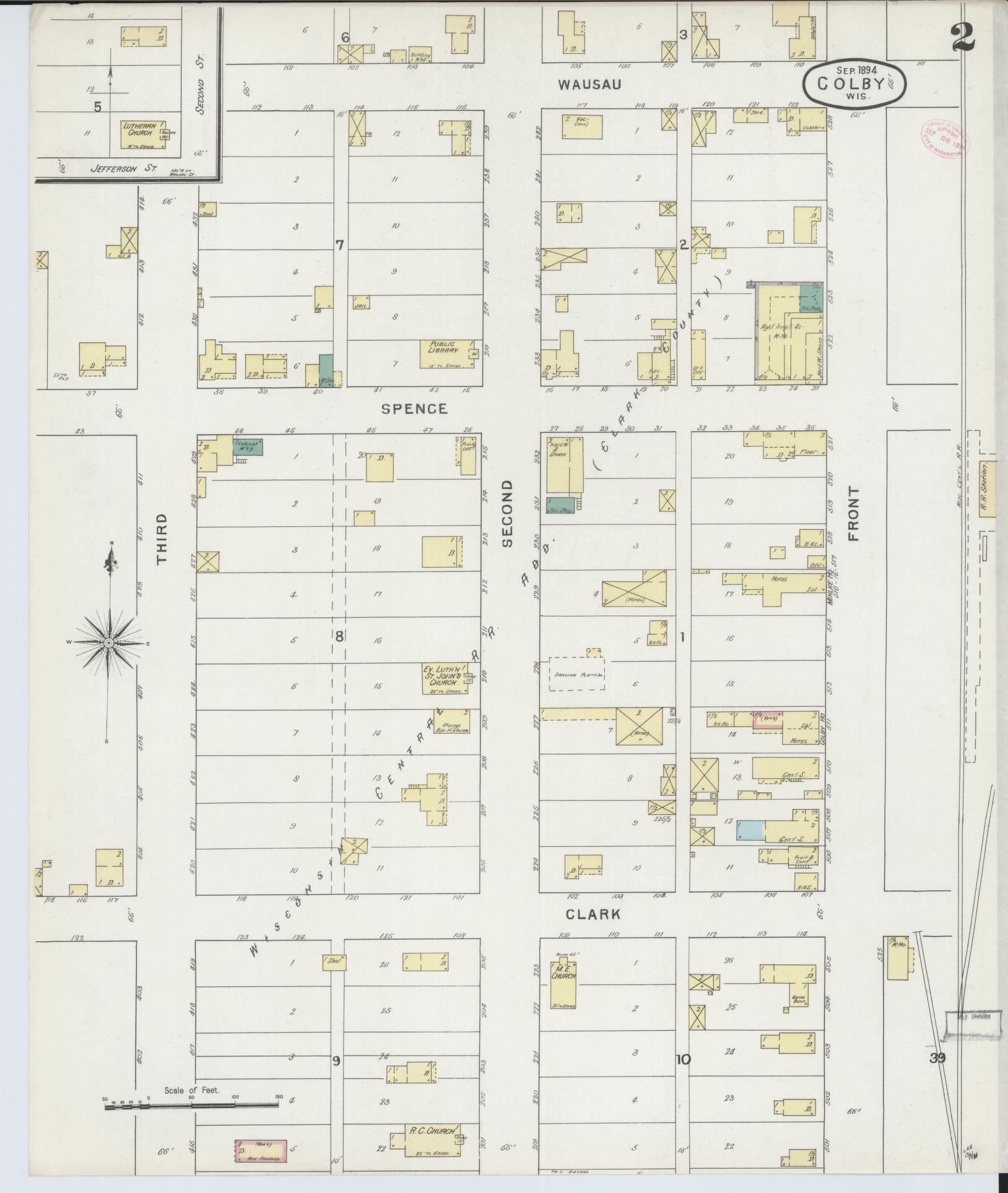 Sanborn Fire Insurance Map from Colby, Clark and Marathon Counties, Wisconsin (1894), Sheet #0002 - Historic Sanborn Fire Insurance Map Print, vintage old map wall art, antique decor, genealogy gift, Wisconsin Wisconsin map