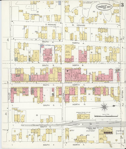 Sanborn Fire Insurance Map from Virginia City, Storey County, Nevada (1907), Sheet #0003 - Complete Map Set gallery image, historic Sanborn map, vintage wall art, Nevada Nevada