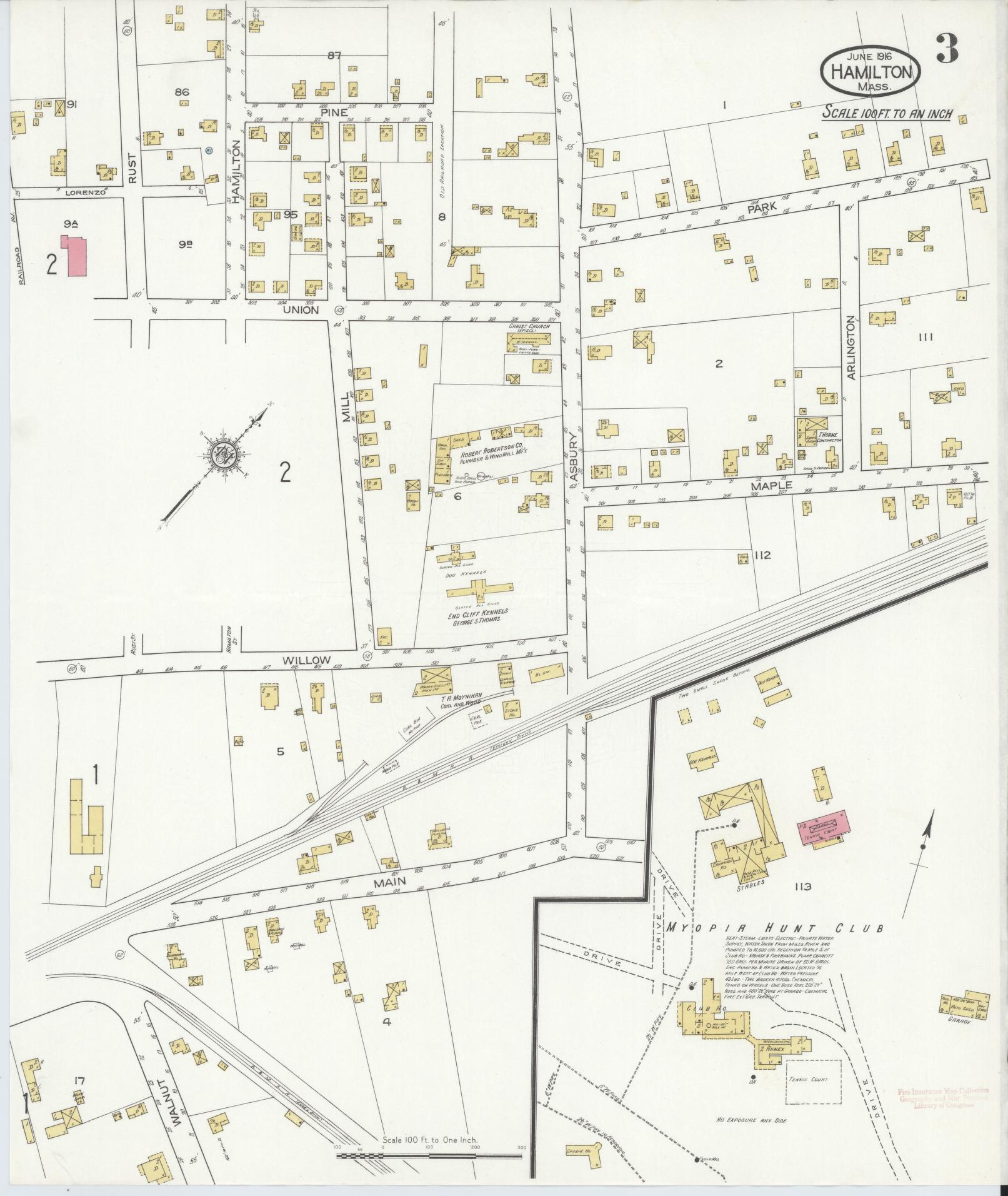 Sanborn Fire Insurance Map from Hamilton, Essex County, Massachusetts (1916), Sheet #0003 - Historic Sanborn Fire Insurance Map Print, vintage old map wall art, antique decor, genealogy gift, Massachusetts Massachusetts map
