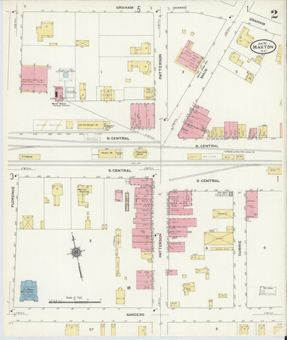 Sanborn Fire Insurance Map from Maxton, Robeson County, North Carolina (1911), Sheet #0002 - Historic Sanborn Fire Insurance Map Print, vintage old map wall art, antique decor, genealogy gift, North Carolina North Carolina map