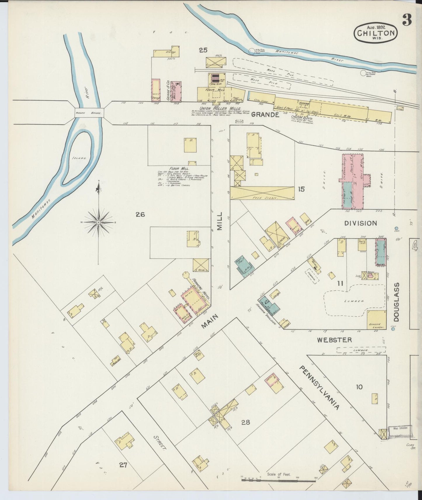 Sanborn Fire Insurance Map from Chilton, Calumet County, Wisconsin (1892), Sheet #0003 - Complete Map Set gallery image, historic Sanborn map, vintage wall art, Wisconsin Wisconsin