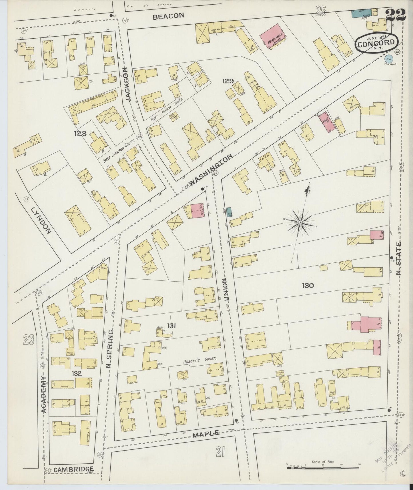 Sanborn Fire Insurance Map from Concord, Merrimack County, New Hampshire (1893), Sheet #0022 - Complete Map Set gallery image, historic Sanborn map, vintage wall art, New Hampshire New Hampshire