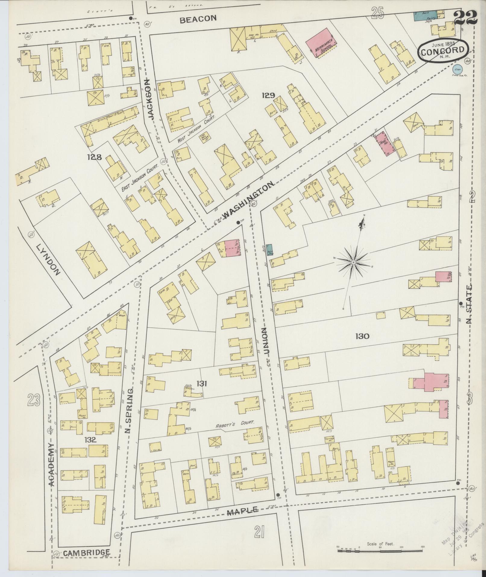 Sanborn Fire Insurance Map from Concord, Merrimack County, New Hampshire (1893), Sheet #0022 - Complete Map Set gallery image, historic Sanborn map, vintage wall art, New Hampshire New Hampshire