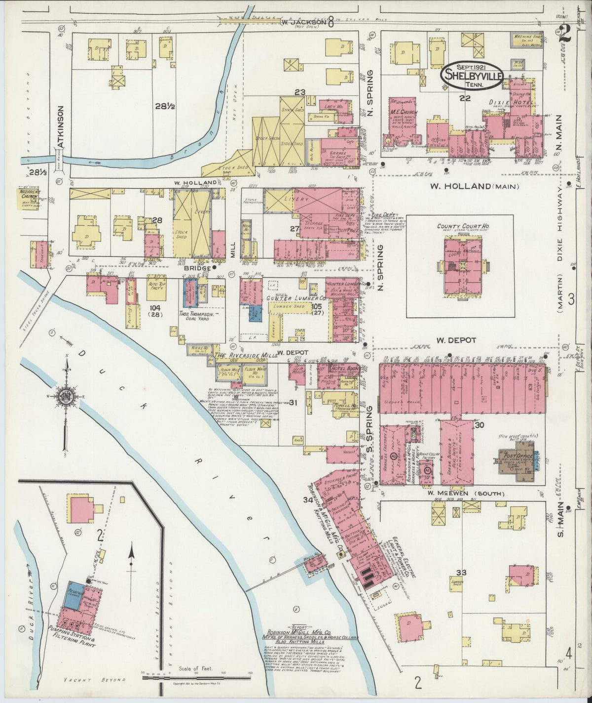 Sanborn Fire Insurance Map from Shelbyville, Bedford County, Tennessee (1921), Sheet #0002 - Complete Map Set gallery image, historic Sanborn map, vintage wall art, Tennessee Tennessee