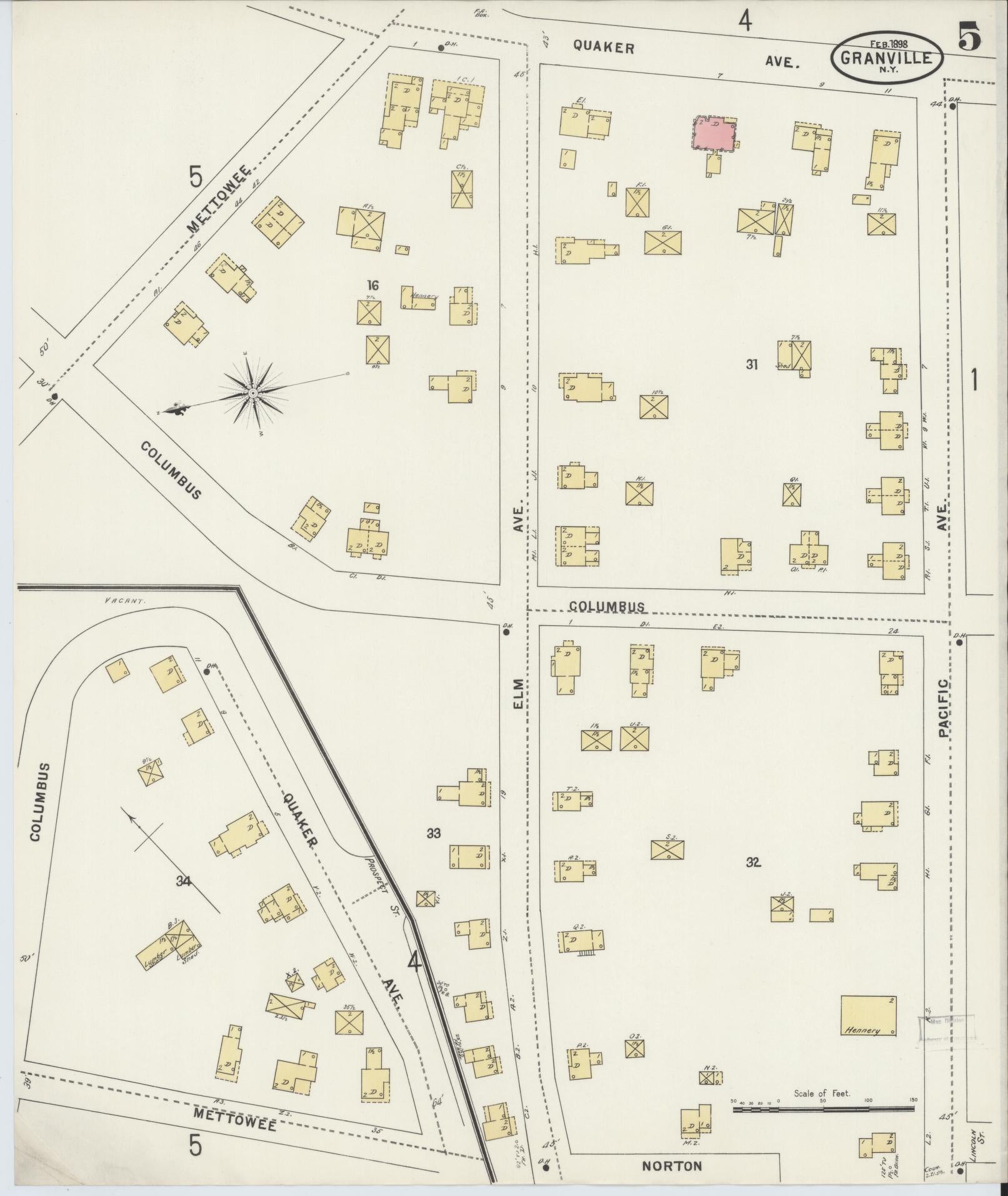 Sanborn Fire Insurance Map from Granville, Washington County, New York (1898), Sheet #0005 - Historic Sanborn Fire Insurance Map Print, vintage old map wall art, antique decor, genealogy gift, New York New York map