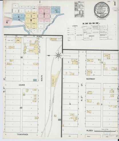 Sanborn Fire Insurance Map from Tower, Saint Louis County, Minnesota (1888), Sheet #0001 - Complete Map Set gallery image, historic Sanborn map, vintage wall art, Minnesota Minnesota