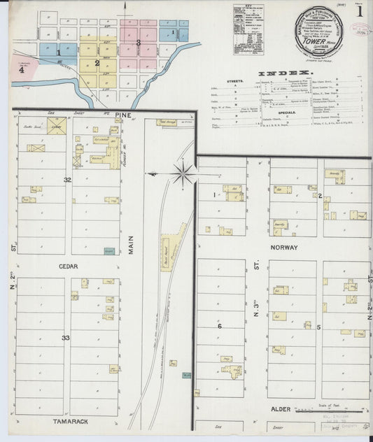 Sanborn Fire Insurance Map from Tower, Saint Louis County, Minnesota (1888), Sheet #0001 - Complete Map Set gallery image, historic Sanborn map, vintage wall art, Minnesota Minnesota