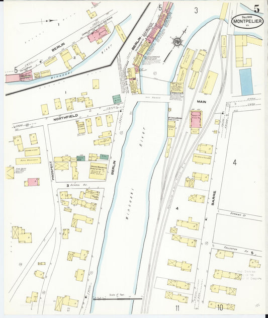 Sanborn Fire Insurance Map from Montpelier, Washington County, Vermont (1909), Sheet #0005 - Historic Sanborn Fire Insurance Map Print, vintage old map wall art, antique decor, genealogy gift, Vermont Vermont map