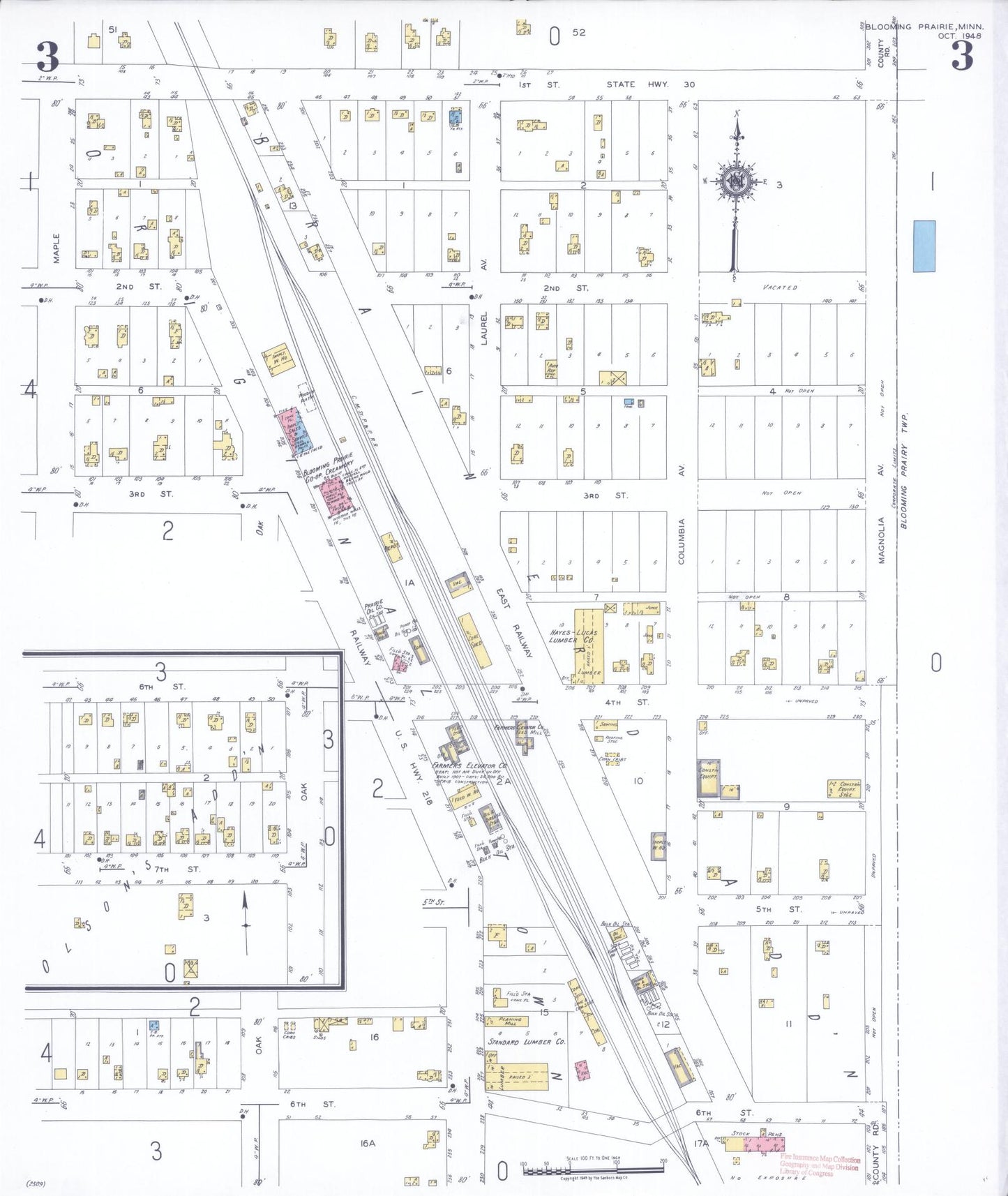 Sanborn Fire Insurance Map from Blooming Prairie, Steele County, Minnesota (1948), Sheet #0003 - Historic Sanborn Fire Insurance Map Print, vintage old map wall art, antique decor, genealogy gift, Minnesota Minnesota map
