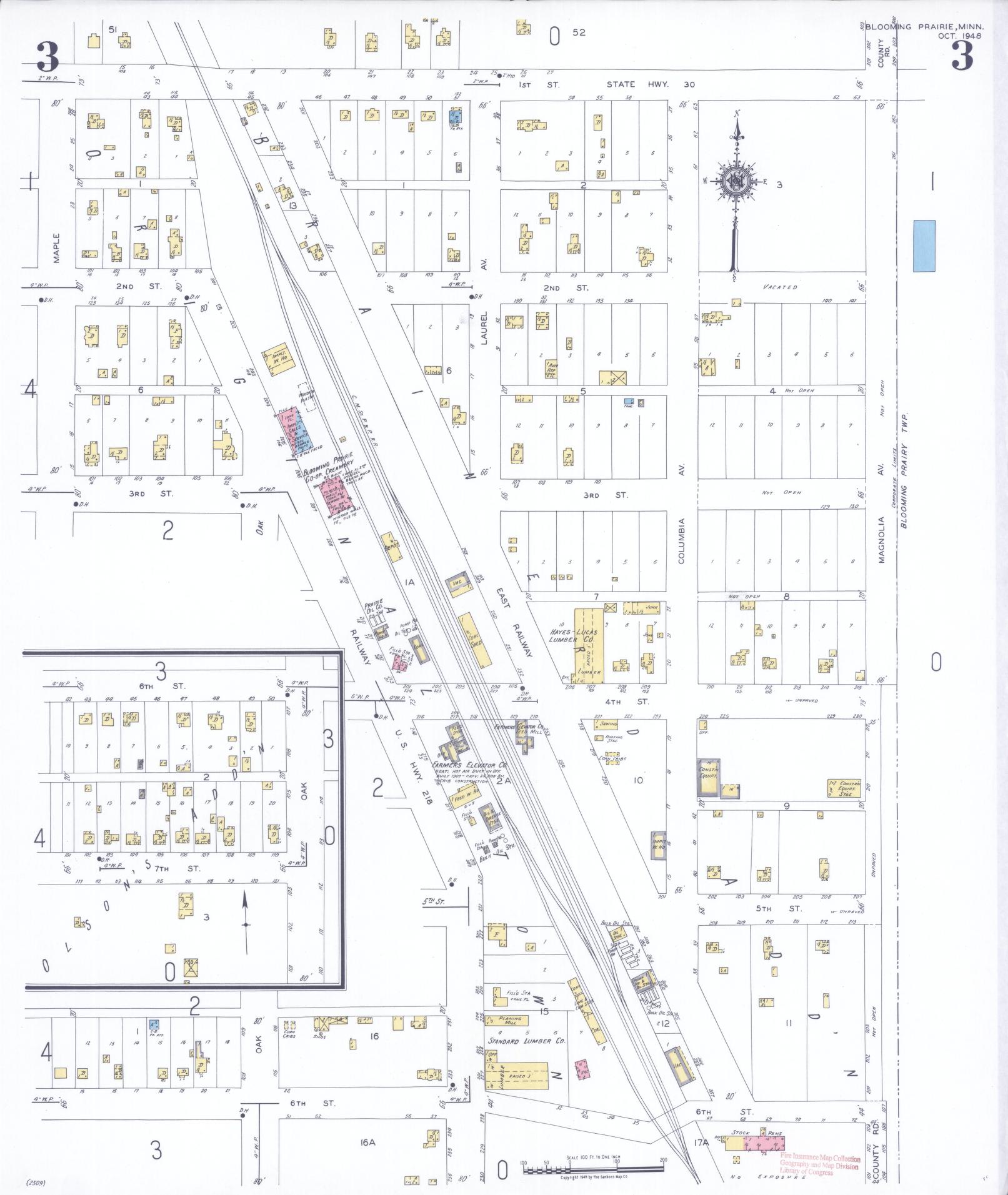 Sanborn Fire Insurance Map from Blooming Prairie, Steele County, Minnesota (1948), Sheet #0003 - Historic Sanborn Fire Insurance Map Print, vintage old map wall art, antique decor, genealogy gift, Minnesota Minnesota map