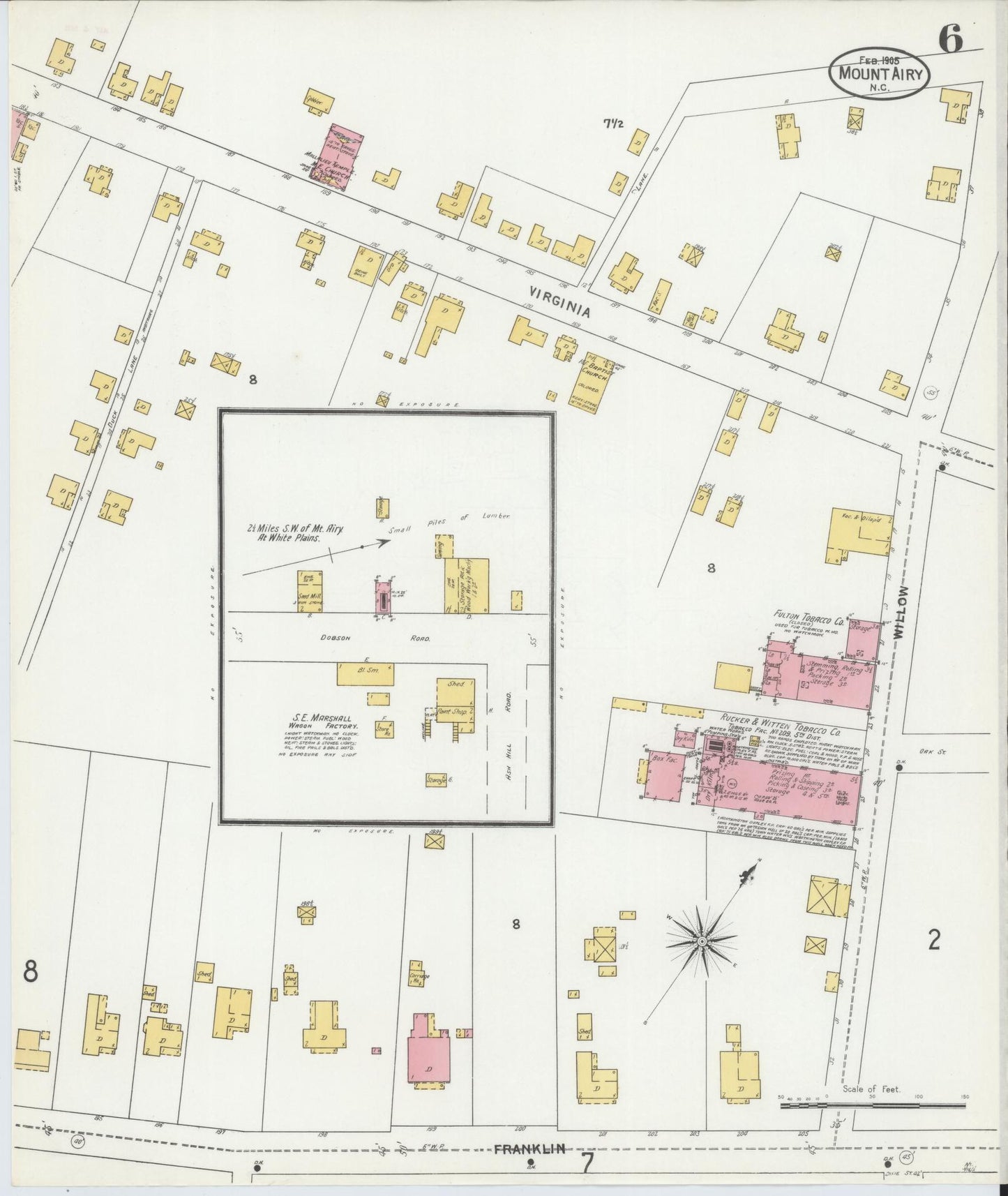 Sanborn Fire Insurance Map from Mount Airy, Surry County, North Carolina (1905), Sheet #0006 - Complete Map Set gallery image, historic Sanborn map, vintage wall art, North Carolina North Carolina