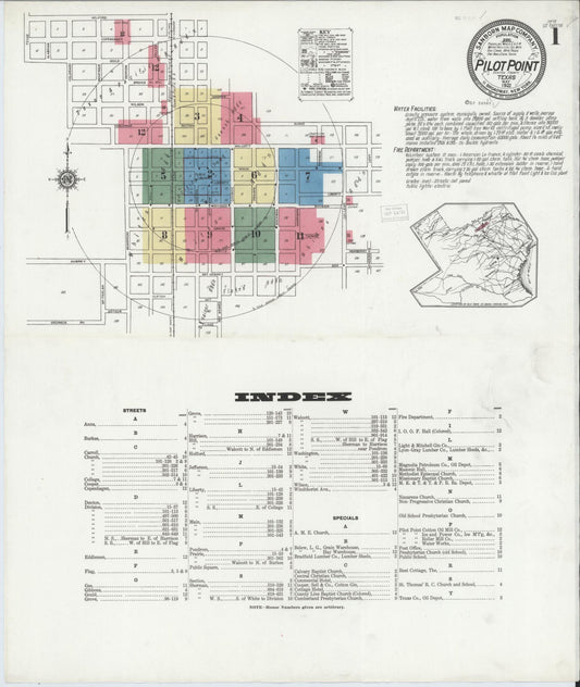Sanborn Fire Insurance Map from Pilot Point, Denton County, Texas (1921), Sheet #0001 - Complete Map Set gallery image, historic Sanborn map, vintage wall art, Texas Texas