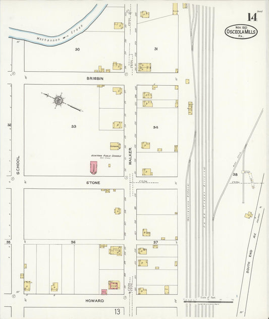 Sanborn Fire Insurance Map from Osceola Mills, Clearfield County, Pennsylvania (1921), Sheet #0014 - Historic Sanborn Fire Insurance Map Print, vintage old map wall art, antique decor, genealogy gift, Pennsylvania Pennsylvania map