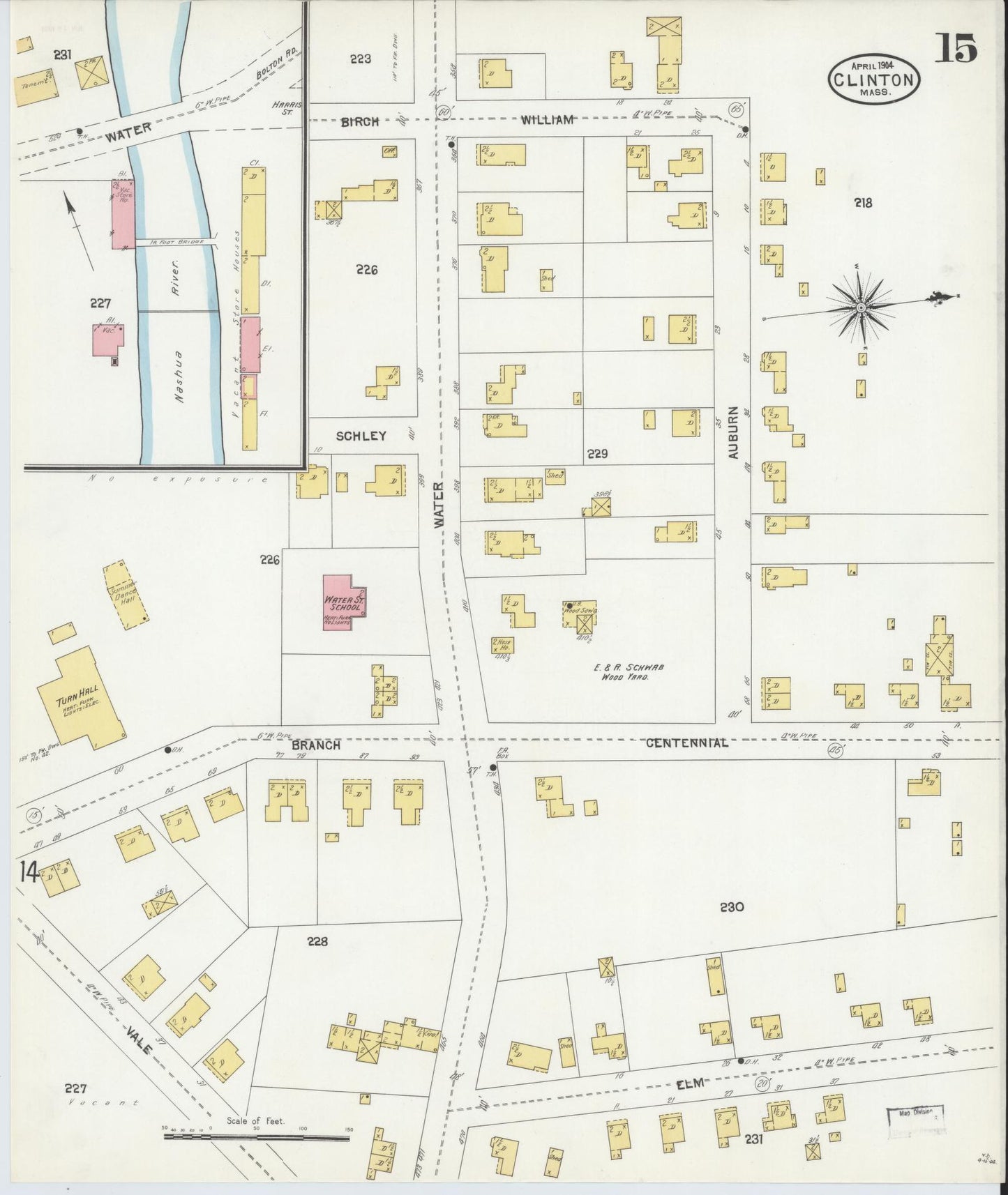 Sanborn Fire Insurance Map from Clinton, Worcester County, Massachusetts (1904), Sheet #0015 - Historic Sanborn Fire Insurance Map Print, vintage old map wall art, antique decor, genealogy gift, Massachusetts Massachusetts map