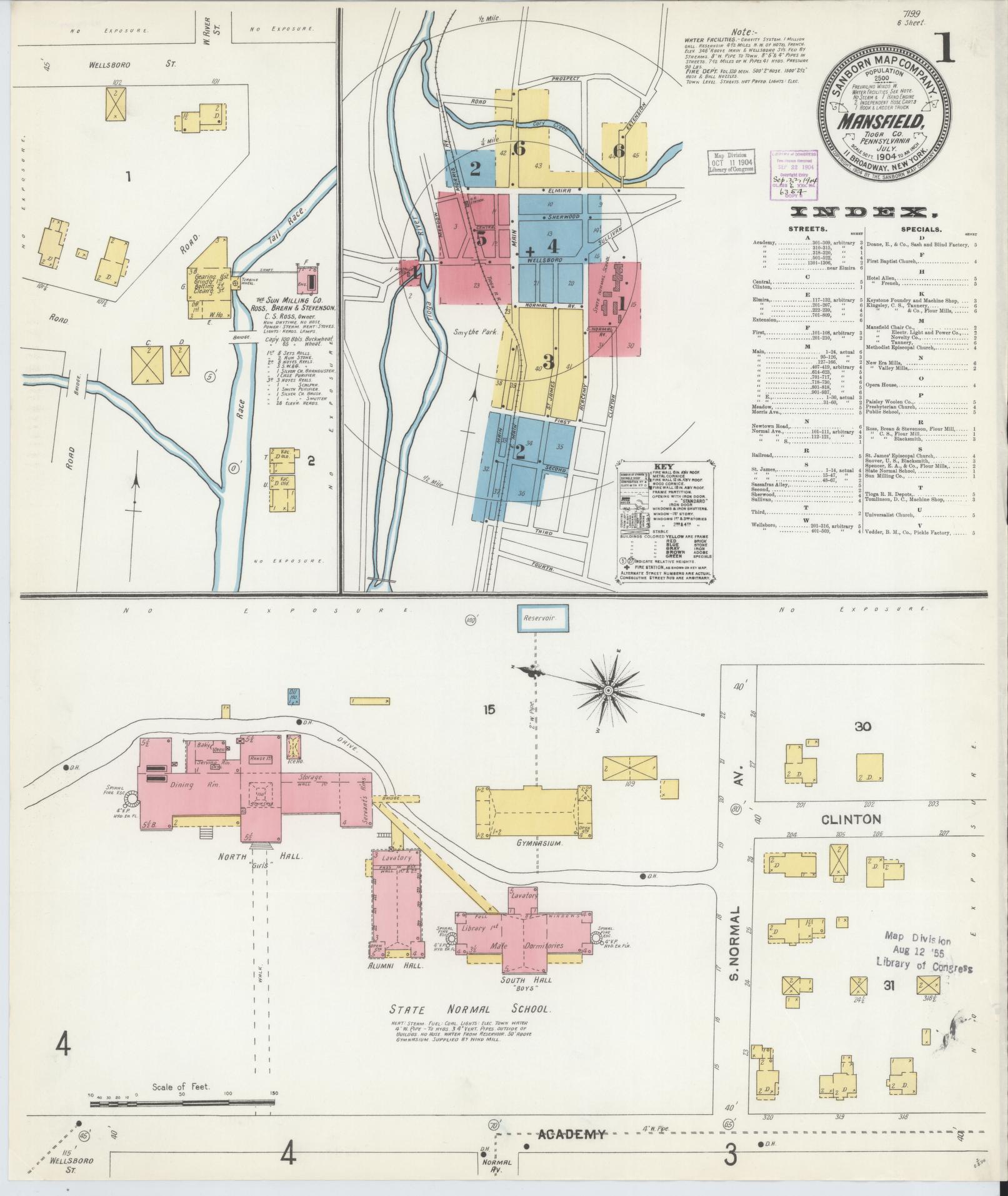 Sanborn Fire Insurance Map from Mansfield, Tioga County, Pennsylvania (1904), Sheet #0001 - Complete Map Set gallery image, historic Sanborn map, vintage wall art, Pennsylvania Pennsylvania