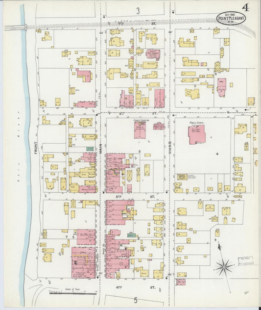 Sanborn Fire Insurance Map from Point Pleasant, Mason County, West Virginia (1905), Sheet #0004 - Historic Sanborn Fire Insurance Map Print, vintage old map wall art, antique decor, genealogy gift, West Virginia West Virginia map