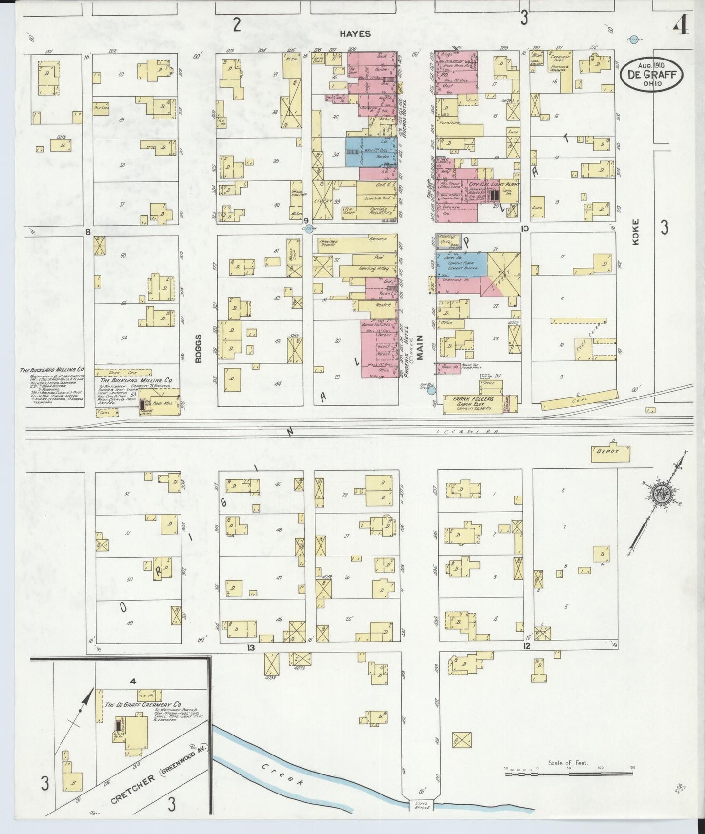 Sanborn Fire Insurance Map from Degraff, Logan County, Ohio (1910), Sheet #0004 - Complete Map Set gallery image, historic Sanborn map, vintage wall art, Ohio Ohio