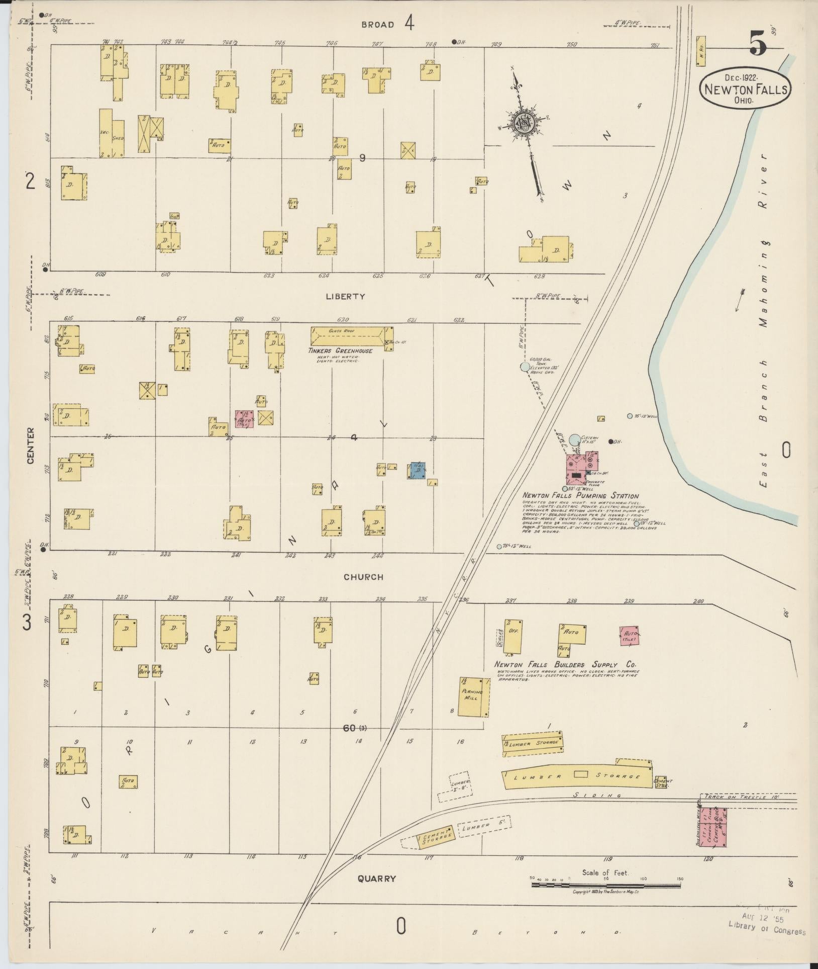 Sanborn Fire Insurance Map from Newton Falls, Trumbull County, Ohio (1922), Sheet #0005 - Historic Sanborn Fire Insurance Map Print, vintage old map wall art, antique decor, genealogy gift, Ohio Ohio map