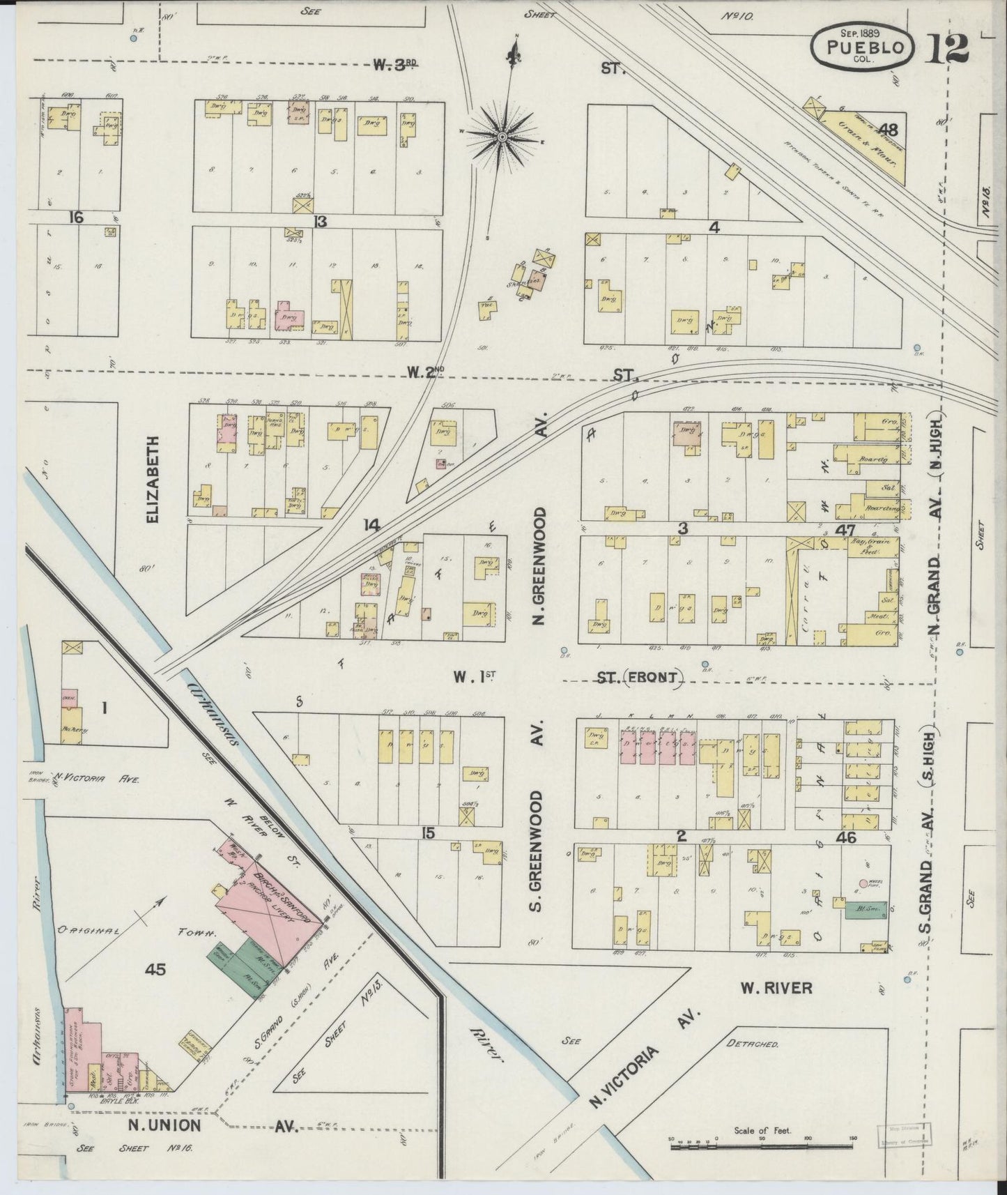 Sanborn Fire Insurance Map from Pueblo, Pueblo County, Colorado (1889), Sheet #0012 - Complete Map Set gallery image, historic Sanborn map, vintage wall art, Colorado Colorado