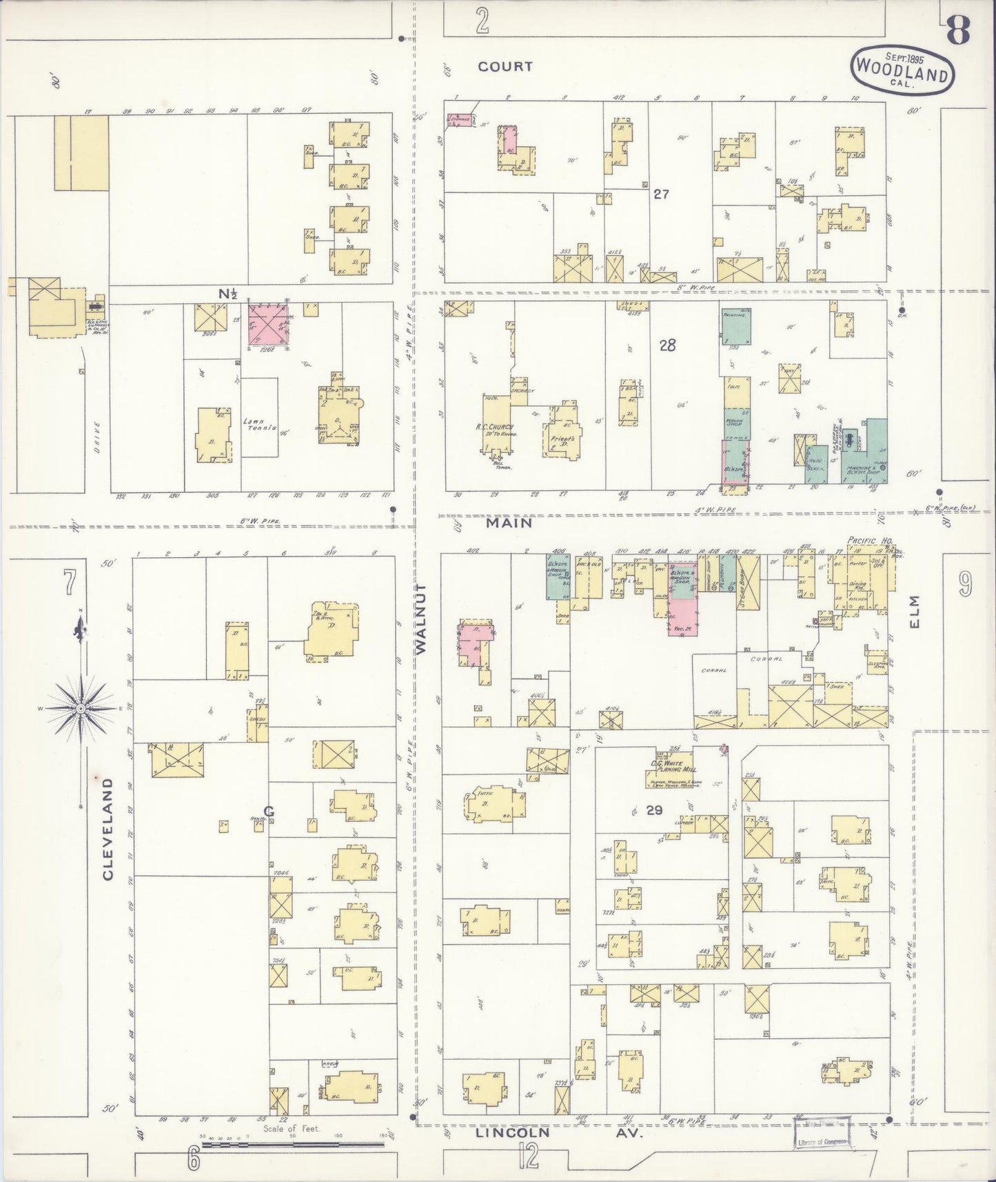 Sanborn Fire Insurance Map from Woodland, Yolo County, California (1895), Sheet #0008 - Complete Map Set gallery image, historic Sanborn map, vintage wall art, California California