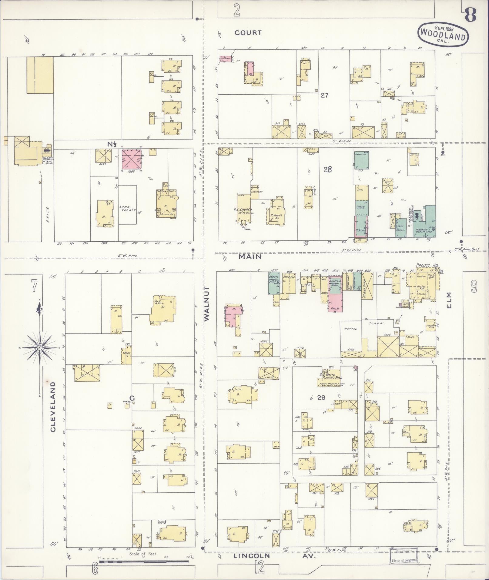 Sanborn Fire Insurance Map from Woodland, Yolo County, California (1895), Sheet #0008 - Complete Map Set gallery image, historic Sanborn map, vintage wall art, California California