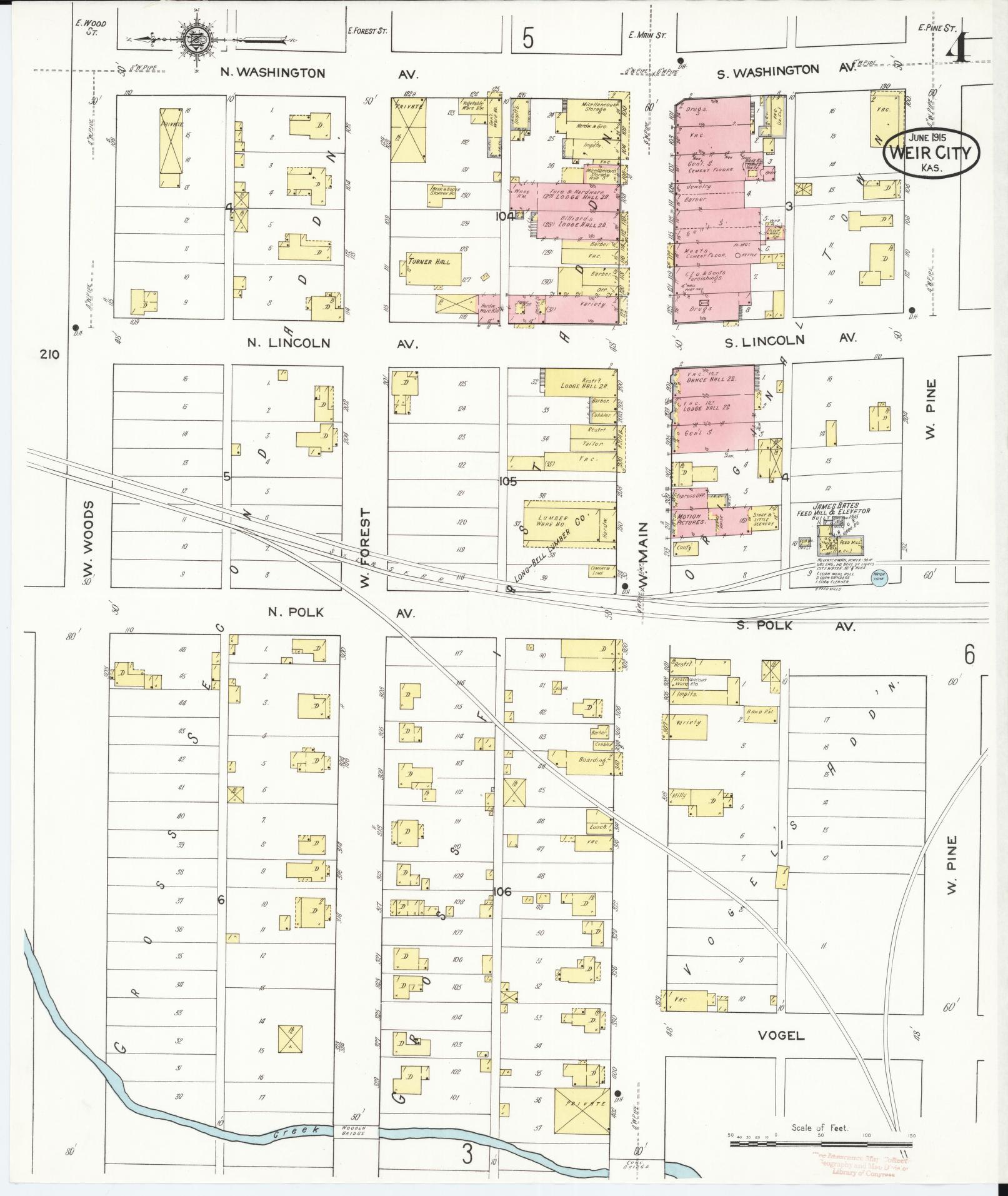 Sanborn Fire Insurance Map from Weir, Cherokee County, Kansas (1915), Sheet #0004 - Historic Sanborn Fire Insurance Map Print, vintage old map wall art, antique decor, genealogy gift, Kansas Kansas map