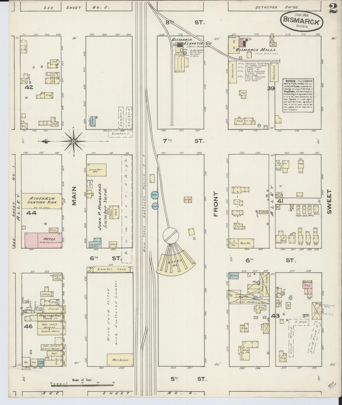 Sanborn Fire Insurance Map from Bismarck, Burleigh County, North Dakota (1884), Sheet #0002 - Complete Map Set gallery image, historic Sanborn map, vintage wall art, North Dakota North Dakota