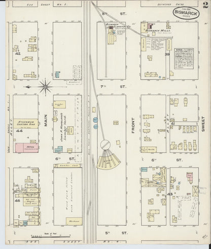 Sanborn Fire Insurance Map from Bismarck, Burleigh County, North Dakota (1884), Sheet #0002 - Complete Map Set gallery image, historic Sanborn map, vintage wall art, North Dakota North Dakota