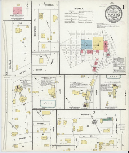 Sanborn Fire Insurance Map from Caddo, Bryan County, Oklahoma (1909), Sheet #0001 - Complete Map Set gallery image, historic Sanborn map, vintage wall art, Oklahoma Oklahoma