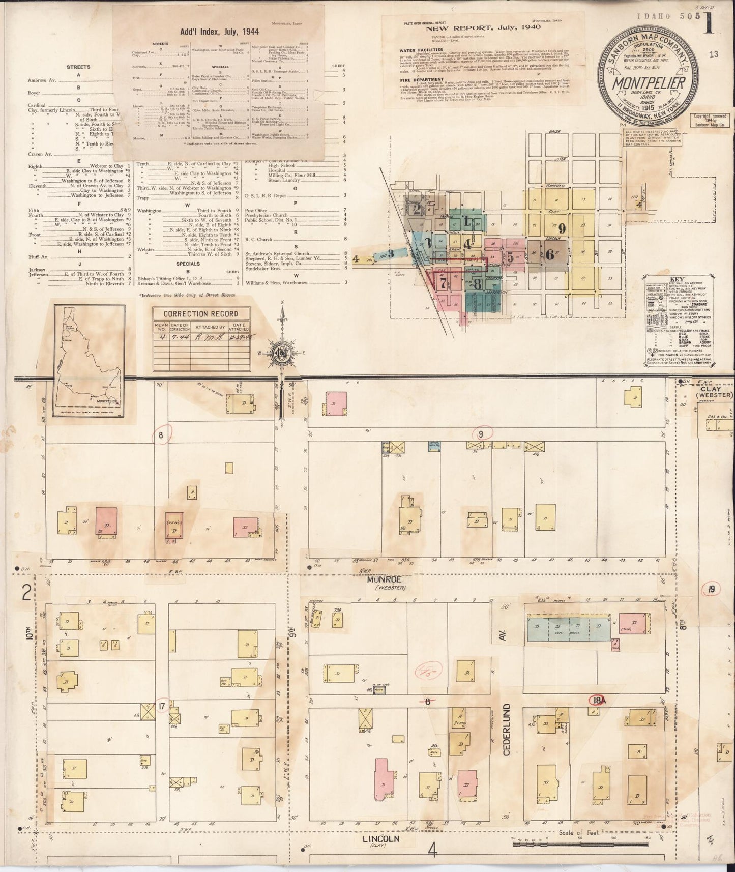 Sanborn Fire Insurance Map from Montpelier, Bear Lake County, Idaho (1944), Sheet #0001 - Historic Sanborn Fire Insurance Map Print, vintage old map wall art, antique decor, genealogy gift, Idaho Idaho map