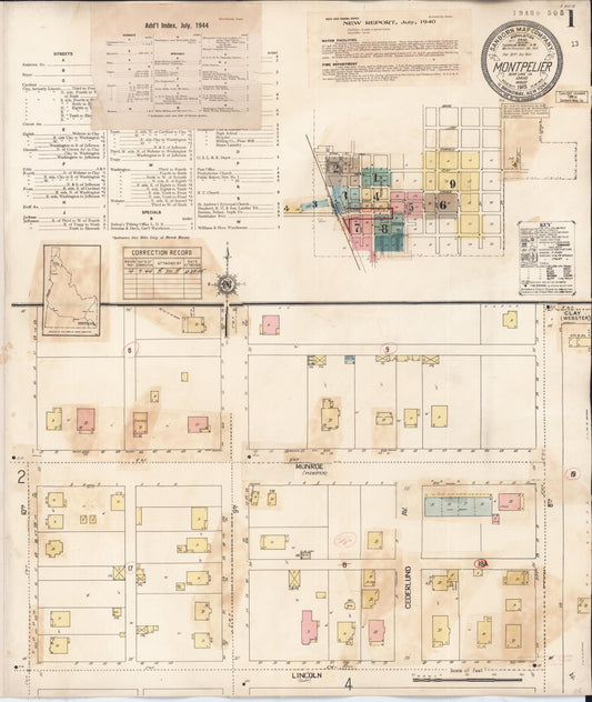 Sanborn Fire Insurance Map from Montpelier, Bear Lake County, Idaho (1944), Sheet #0001 - Historic Sanborn Fire Insurance Map Print, vintage old map wall art, antique decor, genealogy gift, Idaho Idaho map