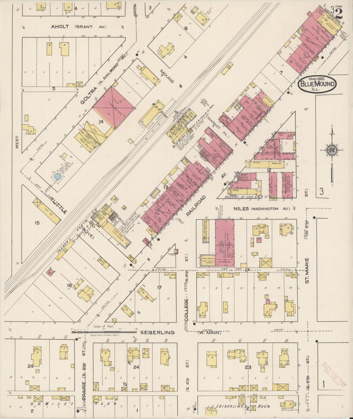 Sanborn Fire Insurance Map from Blue Mound, Macon County, Illinois (1922), Sheet #0002 - Historic Sanborn Fire Insurance Map Print, vintage old map wall art, antique decor, genealogy gift, Illinois Illinois map