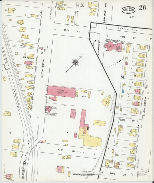 Sanborn Fire Insurance Map from Ashland, Boyd County, Kentucky (1920), Sheet #0026 - Historic Sanborn Fire Insurance Map Print, vintage old map wall art, antique decor, genealogy gift, Kentucky Kentucky map