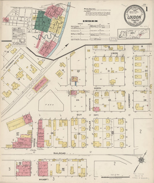 Sanborn Fire Insurance Map from Loudon, Loudon County, Tennessee (1922), Sheet #0001 - Historic Sanborn Fire Insurance Map Print, vintage old map wall art, antique decor, genealogy gift, Tennessee Tennessee map