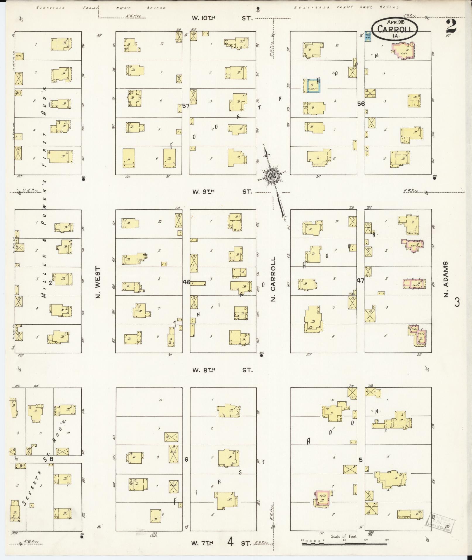 Sanborn Fire Insurance Map from Carroll, Carroll County, Iowa (1915), Sheet #0002 - Historic Sanborn Fire Insurance Map Print, vintage old map wall art