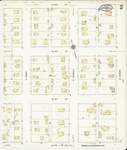 Sanborn Fire Insurance Map from Carroll, Carroll County, Iowa (1915), Sheet #0002 - Historic Sanborn Fire Insurance Map Print, vintage old map wall art