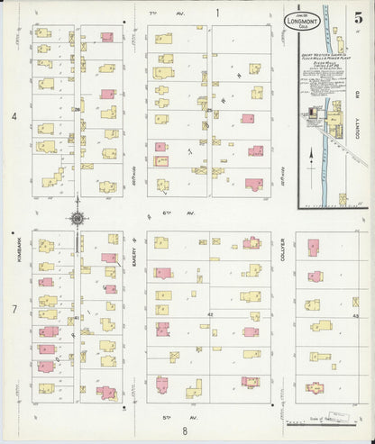 Sanborn Fire Insurance Map from Longmont, Boulder County, Colorado (1911), Sheet #0005 - Complete Map Set gallery image, historic Sanborn map, vintage wall art, Colorado Colorado