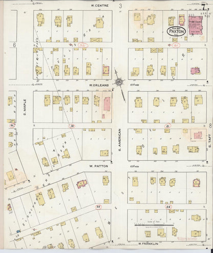 Sanborn Fire Insurance Map from Paxton, Ford County, Illinois (1932), Sheet #0007 - Historic Sanborn Fire Insurance Map Print, vintage old map wall art, antique decor, genealogy gift, Illinois Illinois map
