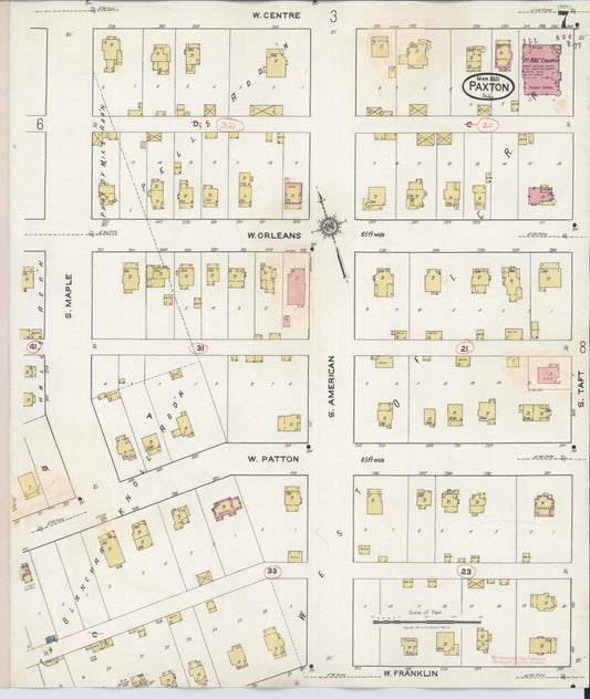 Sanborn Fire Insurance Map from Paxton, Ford County, Illinois (1932), Sheet #0007 - Historic Sanborn Fire Insurance Map Print, vintage old map wall art, antique decor, genealogy gift, Illinois Illinois map