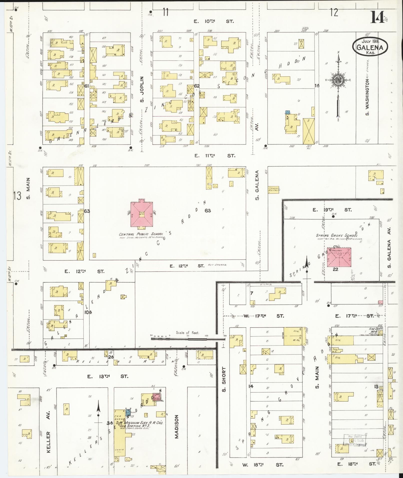 Sanborn Fire Insurance Map from Galena, Cherokee County, Kansas (1911), Sheet #0014 - Complete Map Set gallery image, historic Sanborn map, vintage wall art, Kansas Kansas