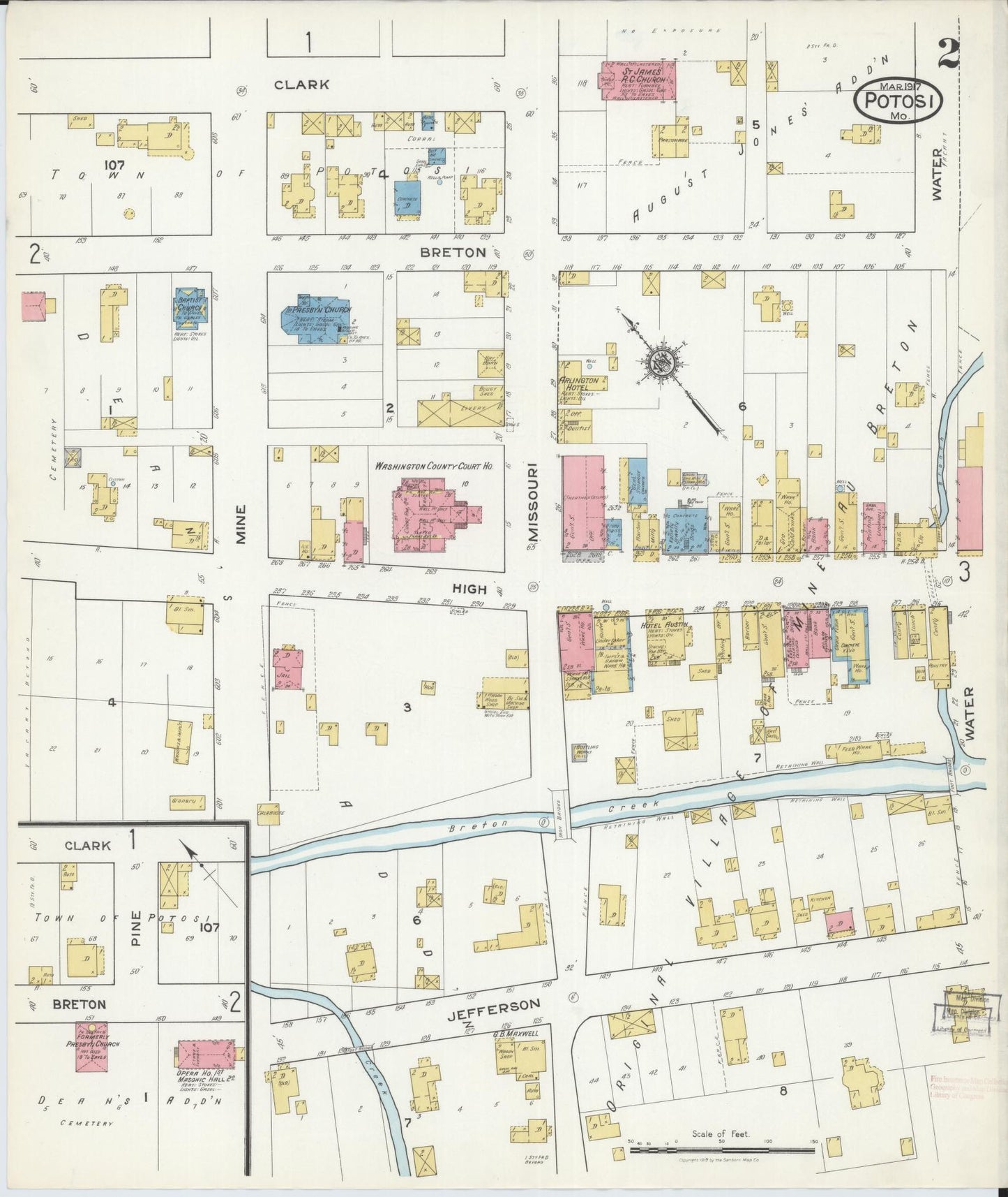 Sanborn Fire Insurance Map from Potosi, Washington County, Missouri (1917), Sheet #0002 - Complete Map Set gallery image, historic Sanborn map, vintage wall art, Missouri Missouri